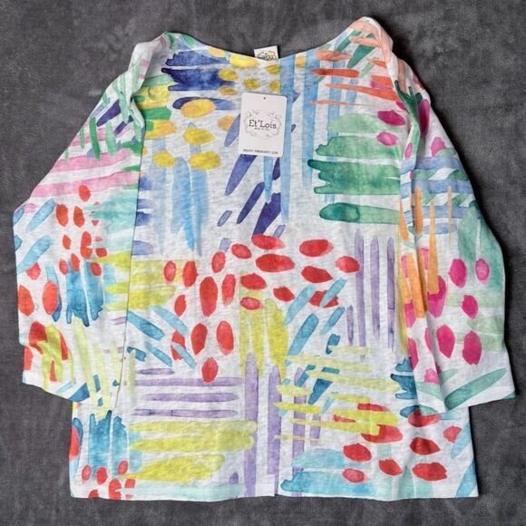 Et' Lois Womens Shirt 1X Island Fever Fiona Colorful Abstract 3/4 Sleeve NWT USA - Picture 2 of 6